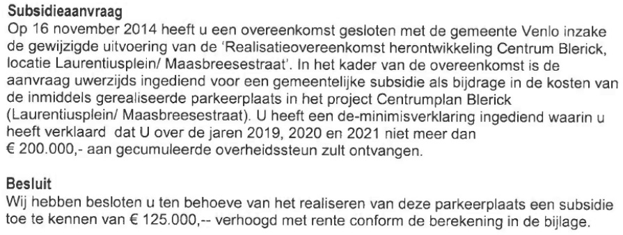 Centrumplan Blerick Subsidie 74