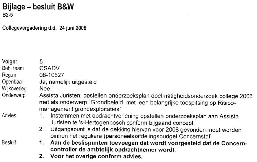 Collegebesluit gemeente Venlo Assista Juristen 24 juni 2008
