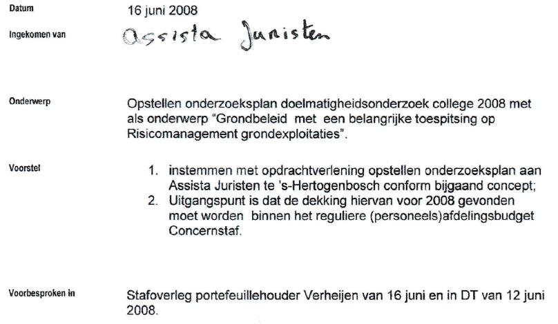Collegevoorstel gemeente Venlo Assista Juristen 16 juni 2008